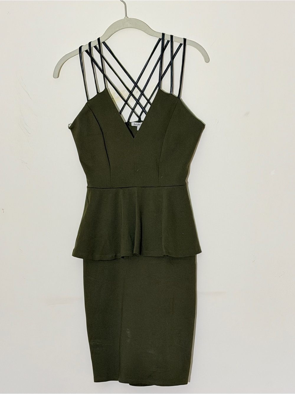 Charlotte Russe Olive Green Black Strappy Peplum Bodycon Dress S